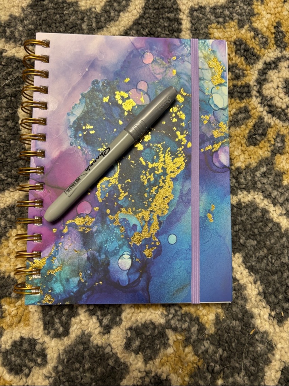 Marble Art Spiral Notebook — Purple & Blue with Gold Accents